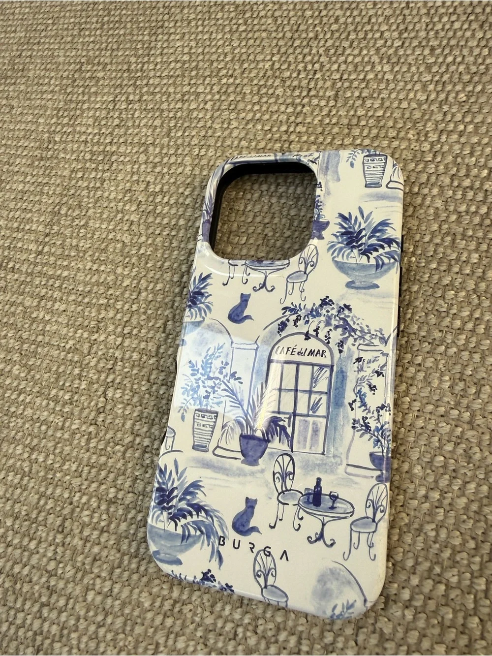 Burga Sobremesa I Phone 16 Pro Blue Toile Café Phone Case Magsafe EUC